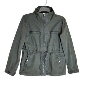 Women's Old Navy Utility Jacket Size L Olive Army Fatigue Green Drawstring Waist